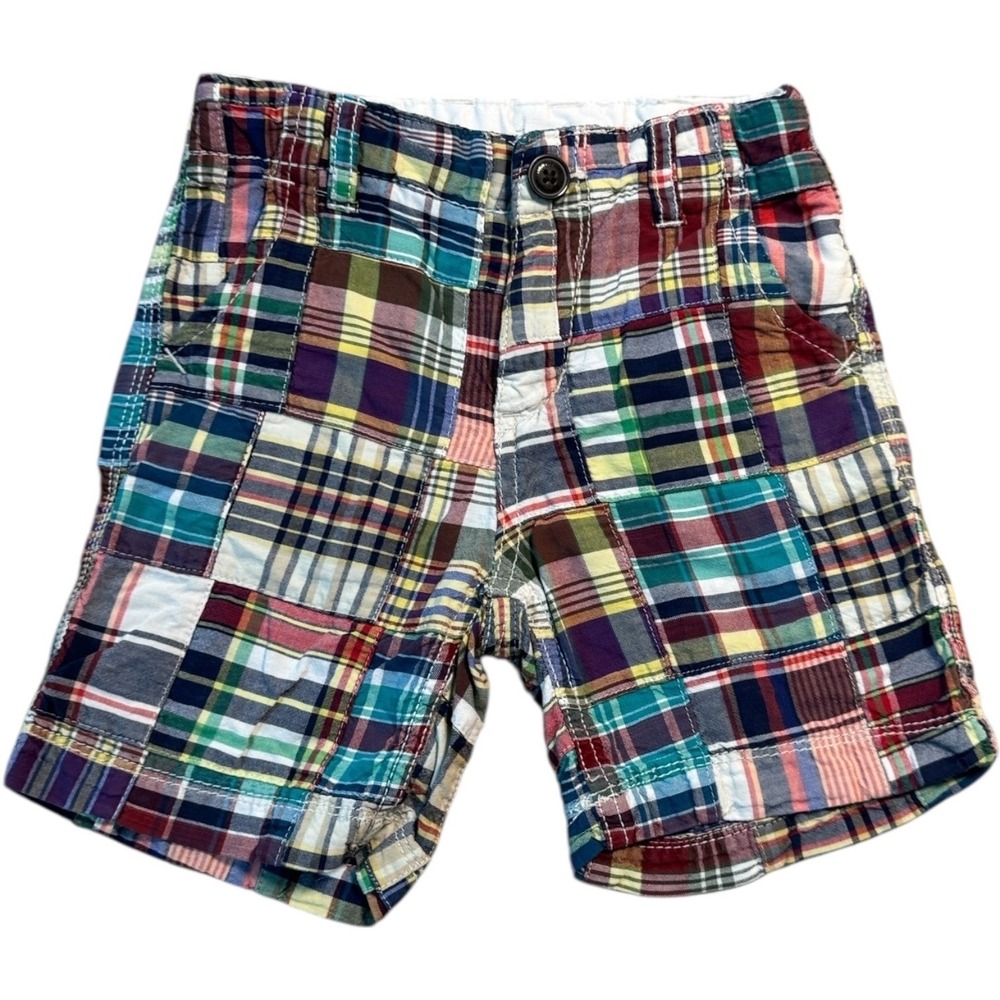 GAP Toddler Boys Madras Plaid Shorts Size 3 Years Cotton‎ Blend Adjustable Wait